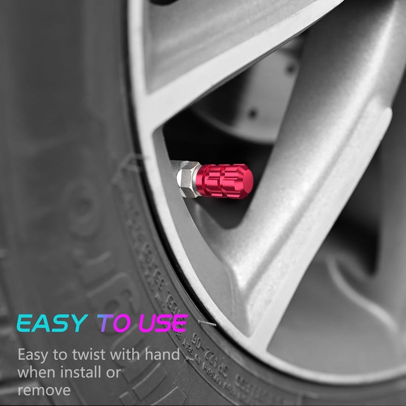 QUARKACE Tire Valve Stem Caps 4 Pack - Rustprood & Fade Resistant Metal Tire caps, Universal Fit for Cars/Trucks/Motorcycles/Bikes (Red) - Image 5